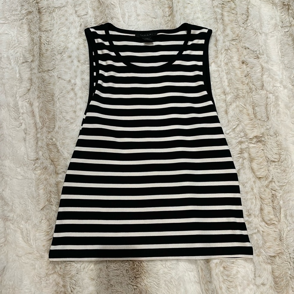 Black and white striped Tahari tank top.